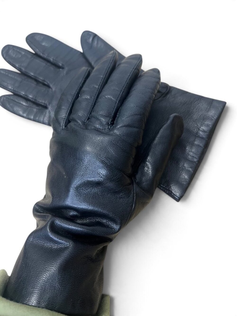 Fownes Womens Black Genuine Leather Gloves Dark Academia